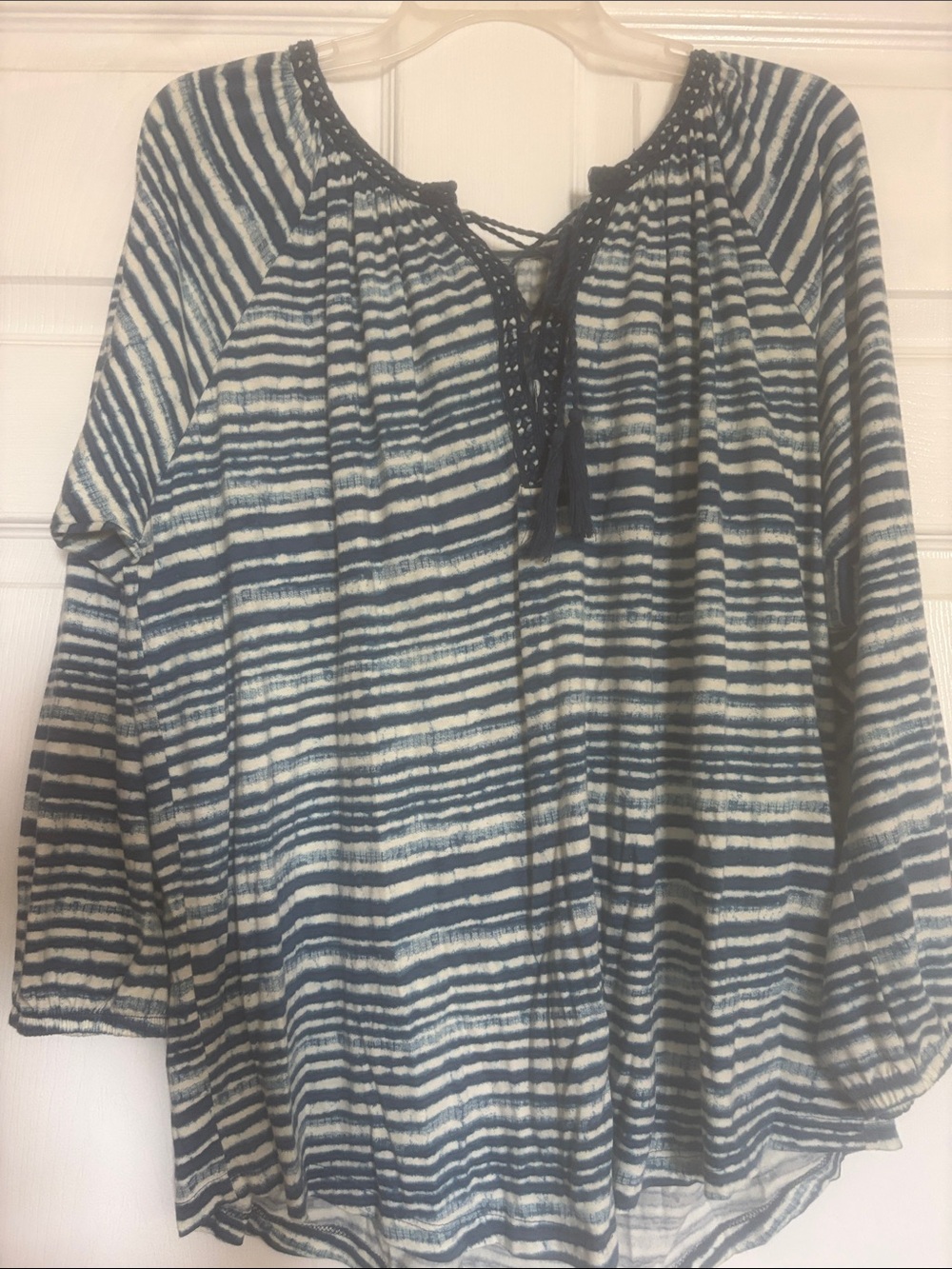 Women’s chaps size large blue and white striped long sleeve blouse